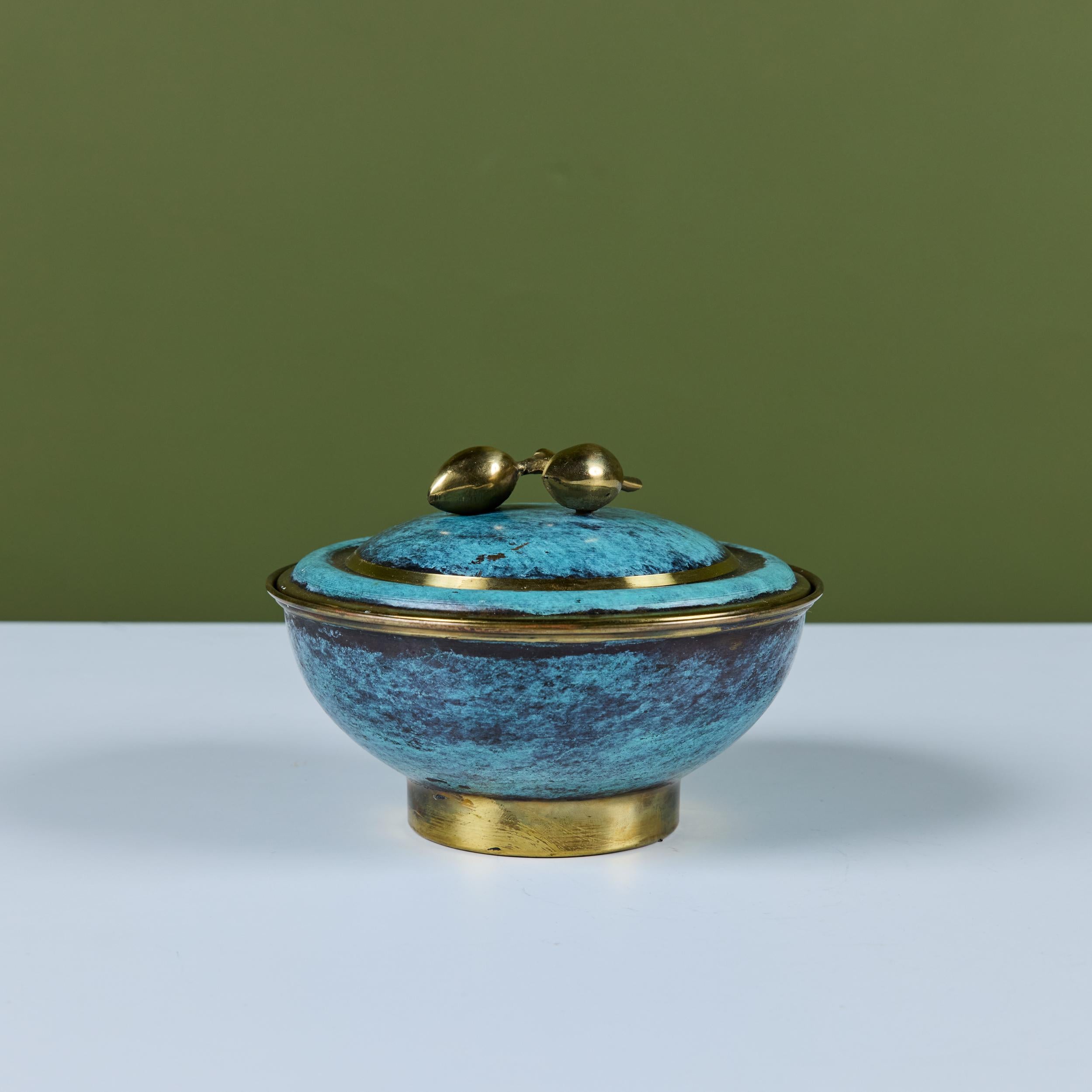 Israeli Lidded Brass Bowl with Olive Knob For Sale 1