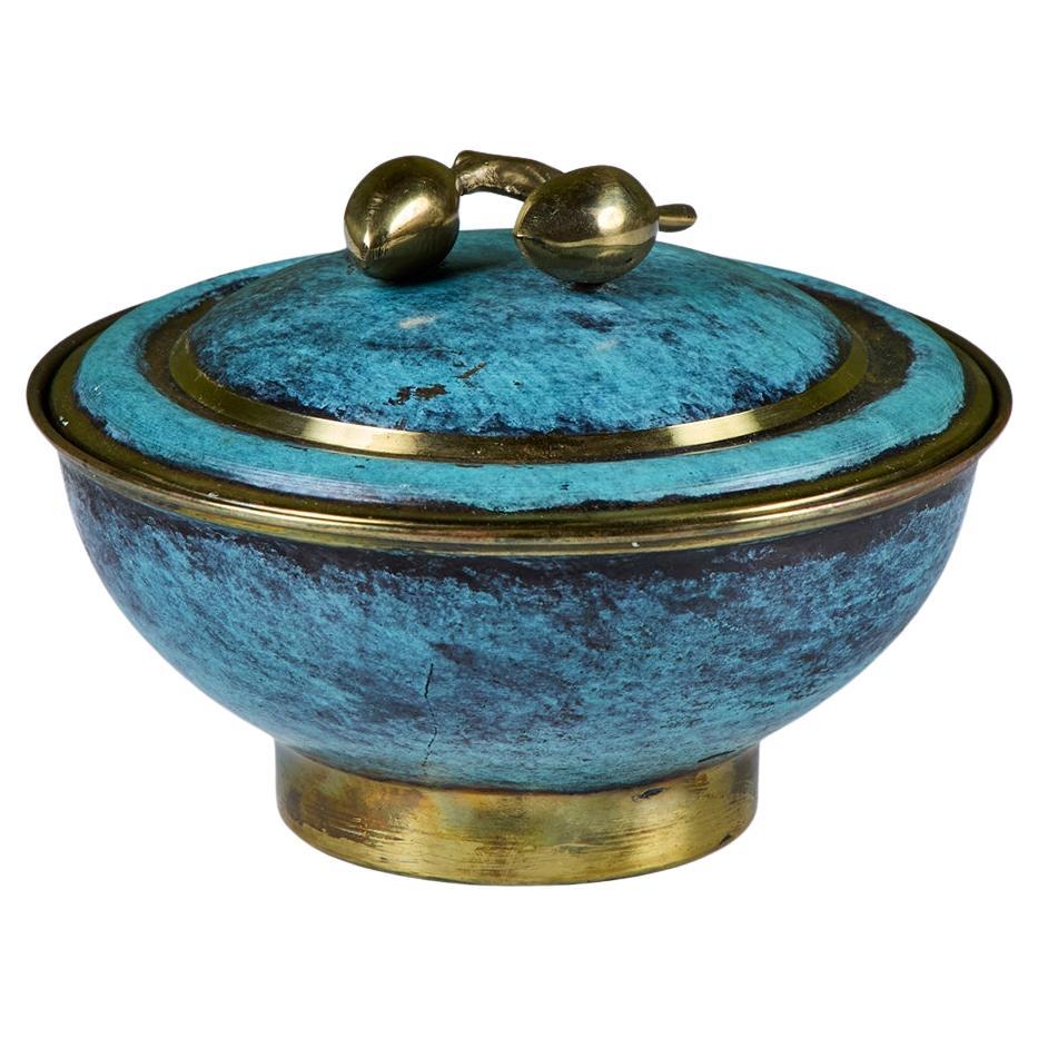 Israeli Lidded Brass Bowl with Olive Knob For Sale