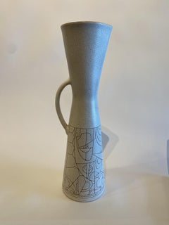 Israeli Mid-Century Lapid Sgraffito Glazed Ceramic Pitcher