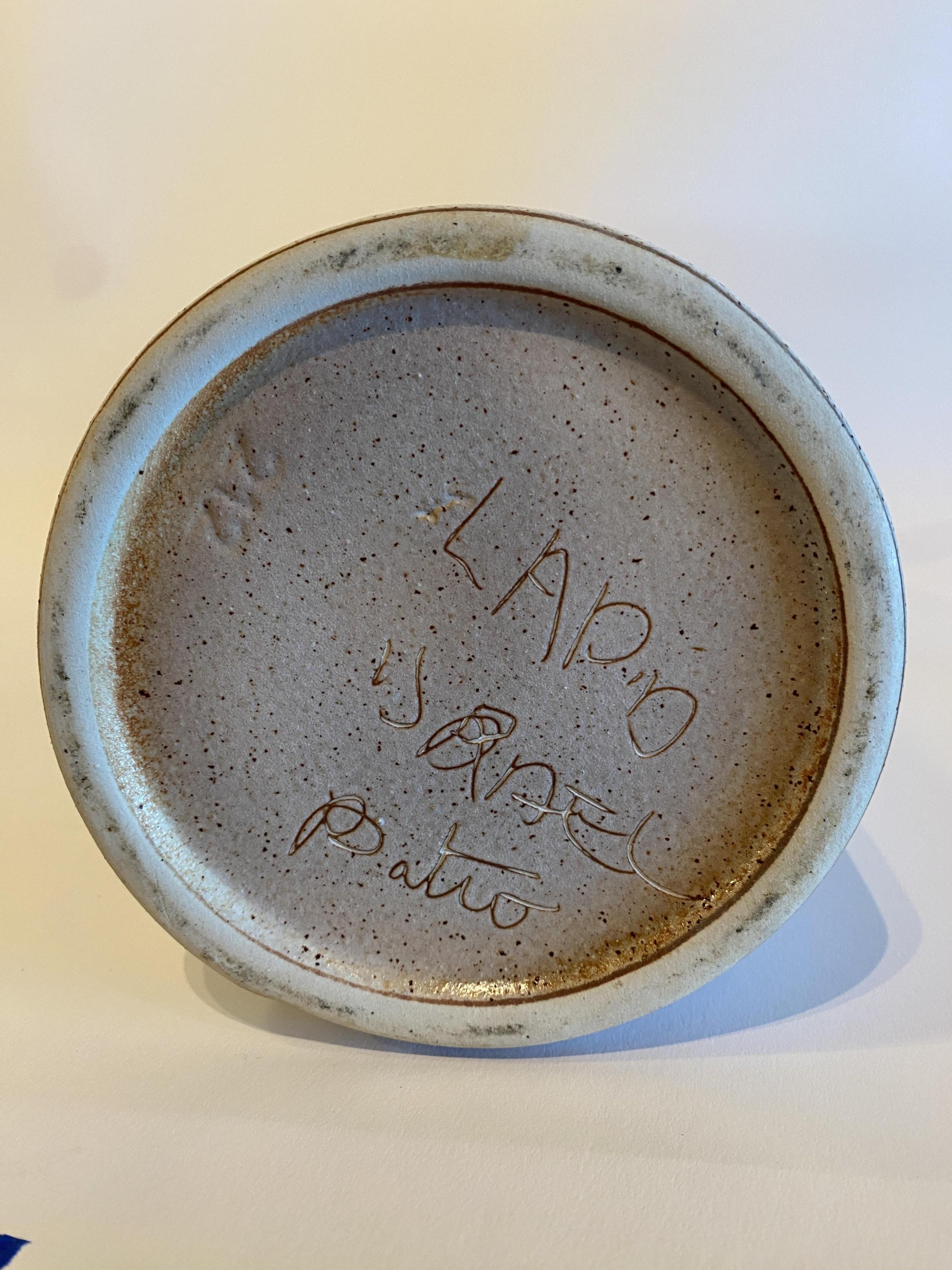 Israeli Mid-Century Lapid Sgraffito Glazed Ceramic Narrow Pitcher with a flaired top and handle (companion pieces REG4743A-M)
