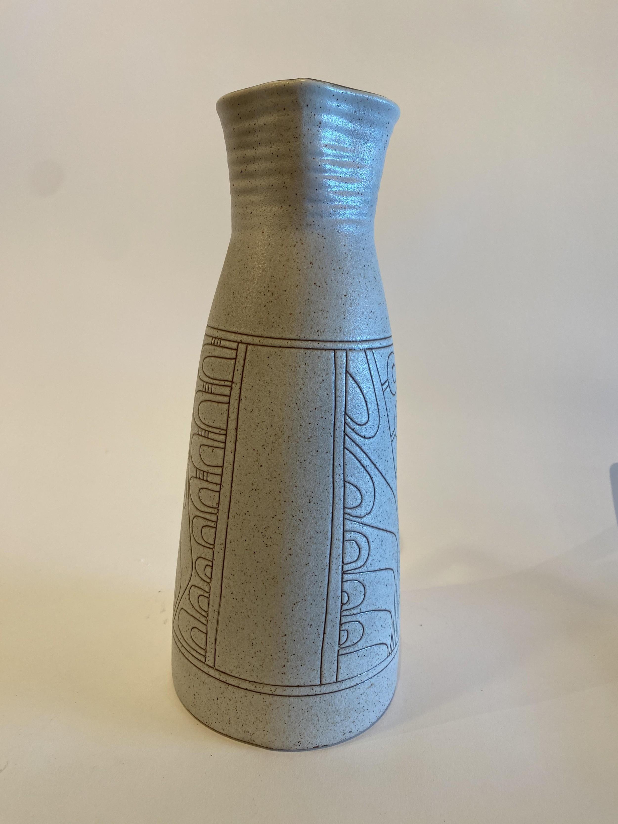 Mid-Century Modern Israeli Mid-Century Lapid Sgraffito Glazed Ceramic Pitcher For Sale