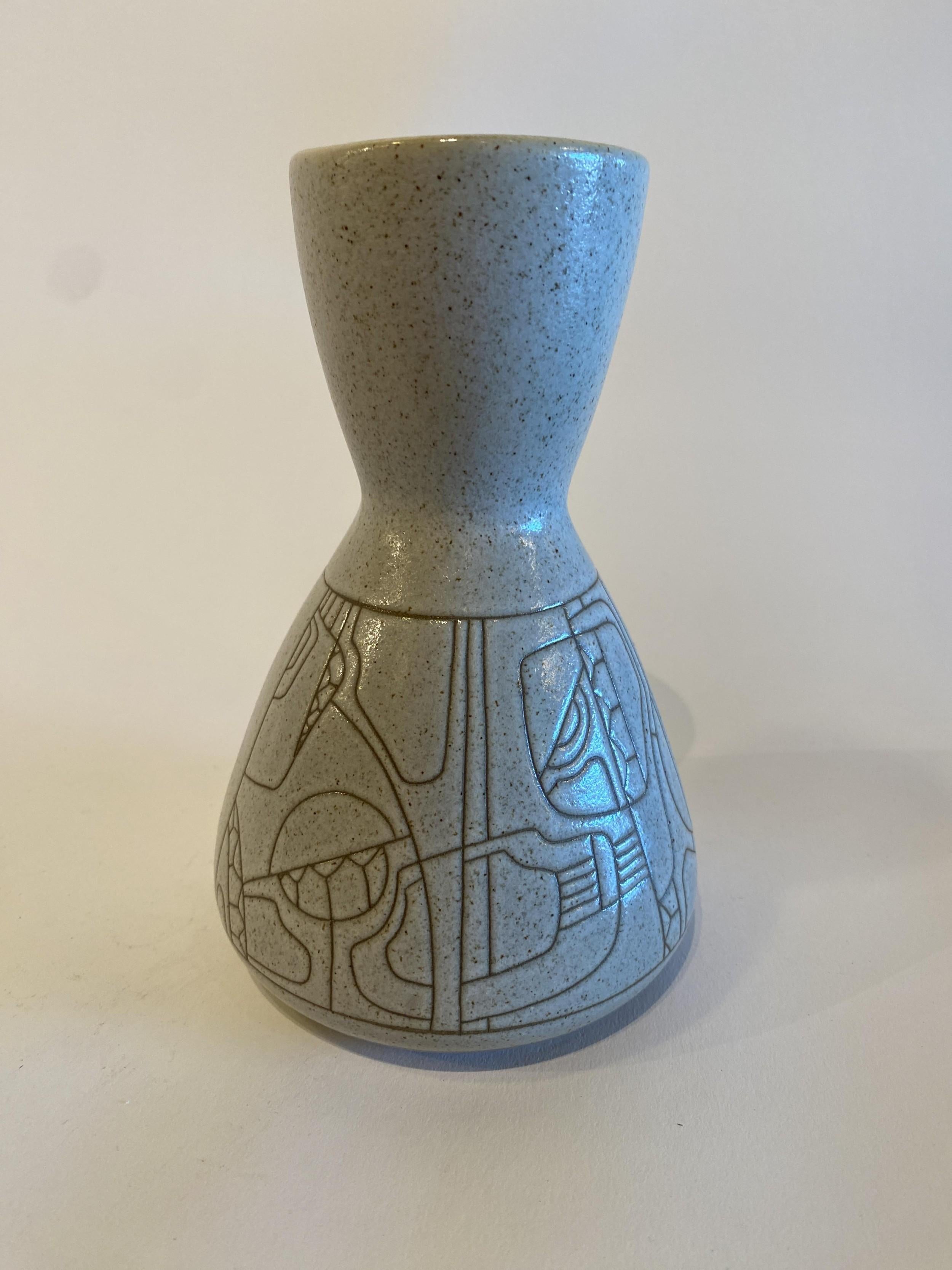 Mid-Century moderno Vaso israeliano di metà secolo in ceramica smaltata Lapid Sgraffito in vendita