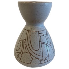 Vaso israeliano di metà secolo in ceramica smaltata Lapid Sgraffito