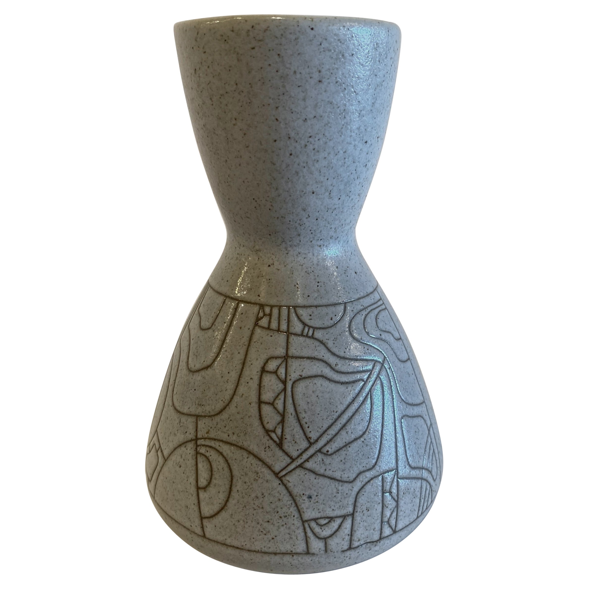 Israeli Mid-Century Lapid Sgraffito Glazed Ceramic Vase