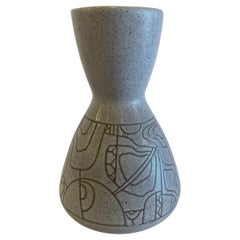 Vaso israeliano di metà secolo in ceramica smaltata Lapid Sgraffito