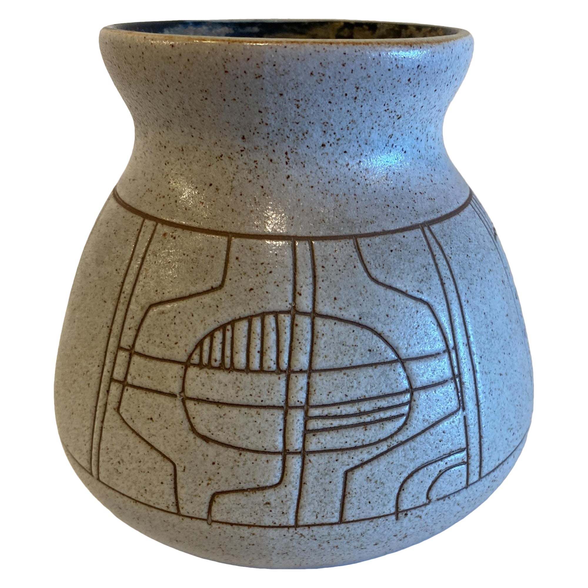 Israeli Mid-Century Lapid Sgraffito Glazed Ceramic Vase