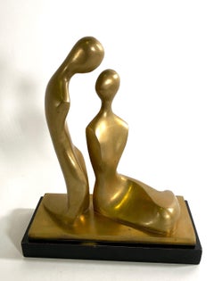 Israeli Modern Brass Sculpture of Lovers, Itzik Benshalom