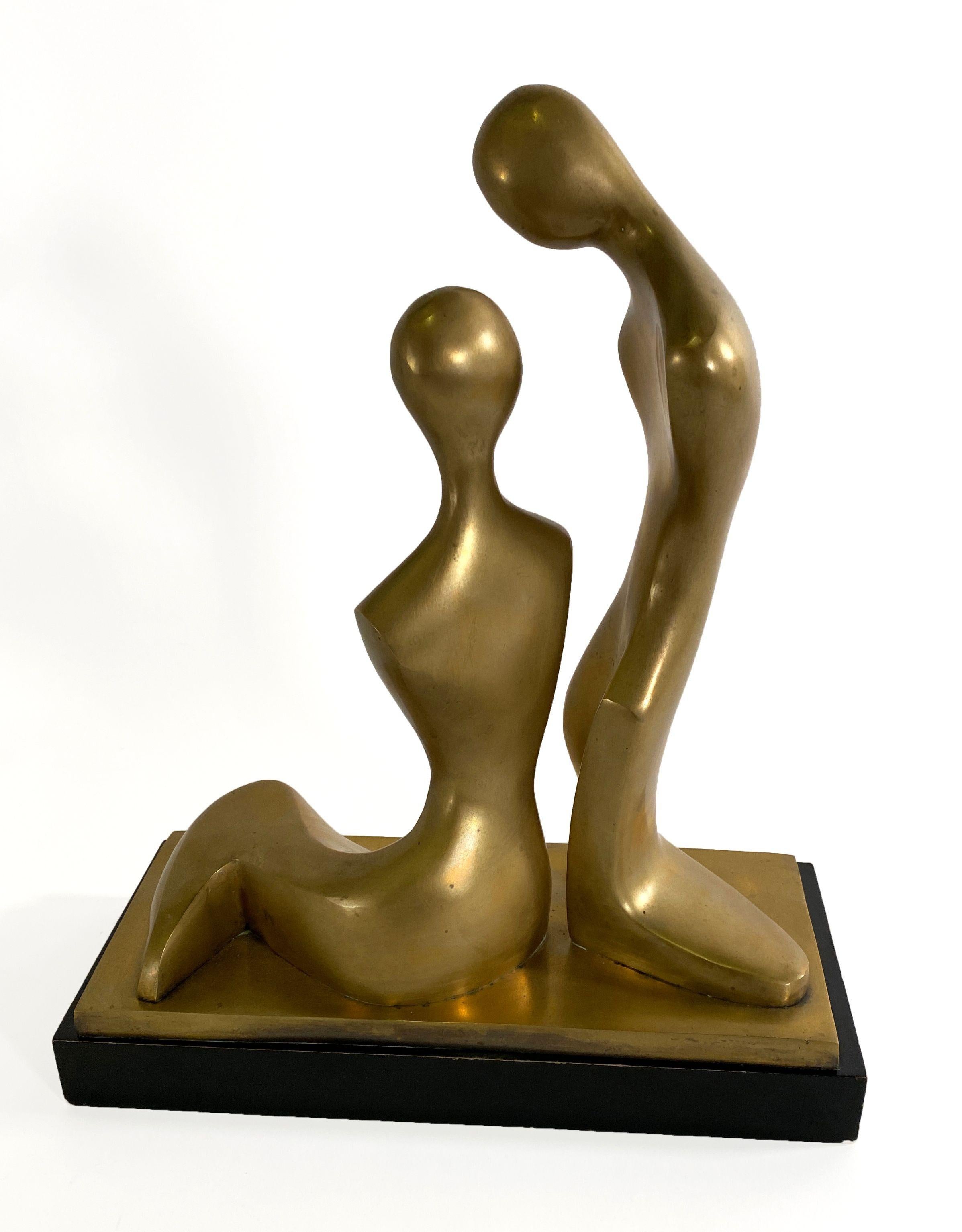 Israeli Modern Brass Sculpture of Lovers, Itzik Benshalom For Sale 3