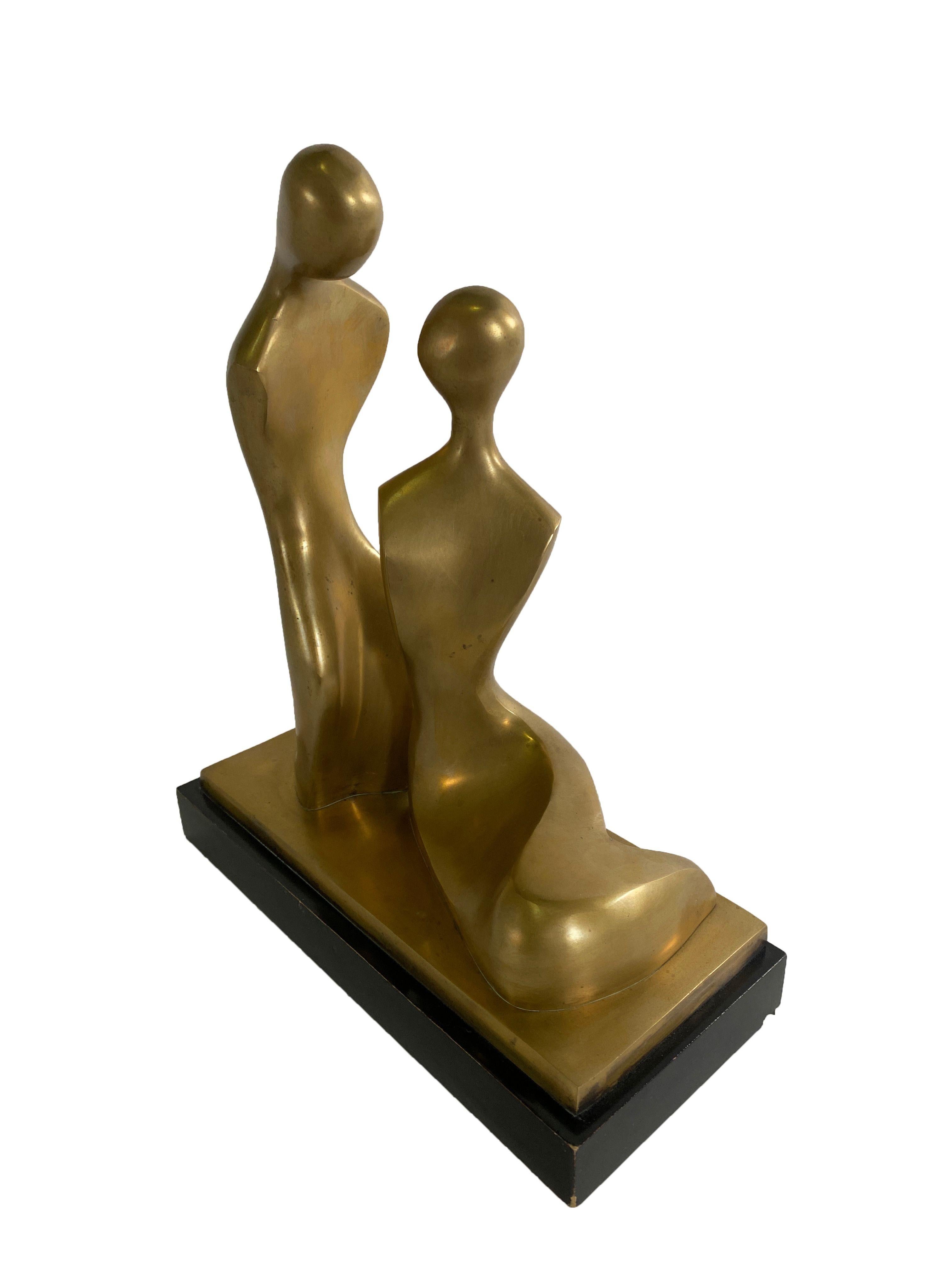 Israeli Modern Brass Sculpture of Lovers, Itzik Benshalom For Sale 5