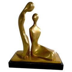 Israeli Modern Brass Sculpture of Lovers, Itzik Benshalom