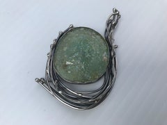 Israeli Modernist Avi Soffer 925 Silver and Roman Glass Brooch