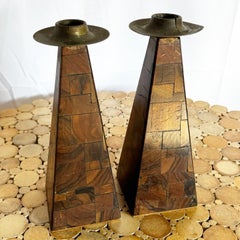Israeli Olive Wood Shabbat Candle Holders/Candlestick Holders - a Pair
