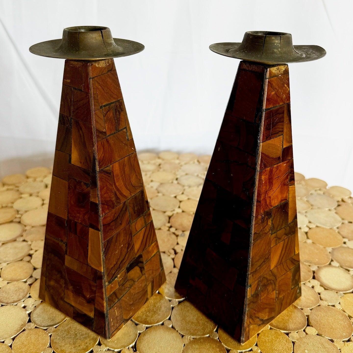 Portavelas/portavelas de Shabbat de madera de olivo israelí - Pareja Israelí en venta