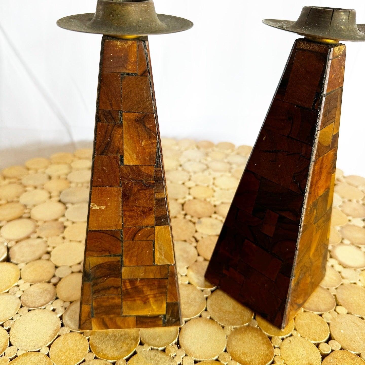 Portavelas/portavelas de Shabbat de madera de olivo israelí - Pareja Latón en venta