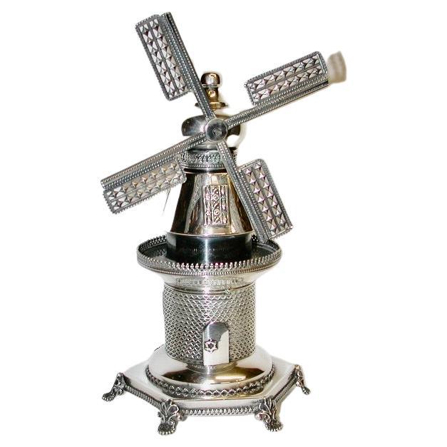 Israeli Silver windmill spice box, dated circa 1960
Beautifully modelled as a windmill.
Nice weight 4.38 troy ounces
Marked sterling on all the separate parts.