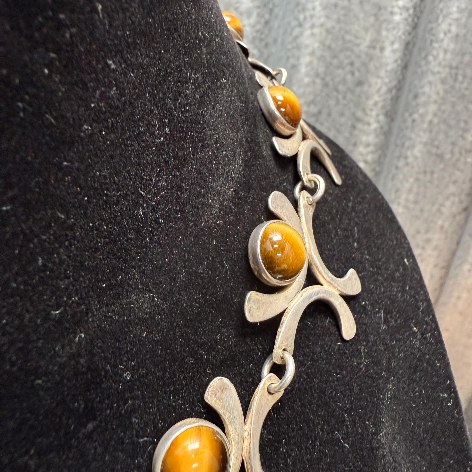 Collier israélien en argent sterling et œil de tigre Bon état - En vente à Chula Vista, CA