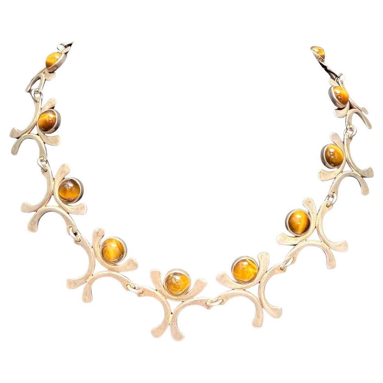 Israeli Sterling Silver and Tiger's Eye Necklace from Israel