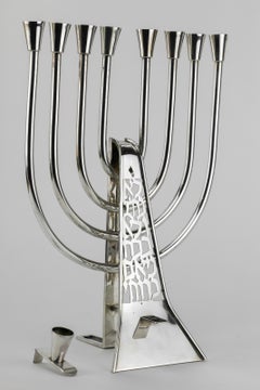 Modern Israeli Sterling Silver Hanukkah Lamp Menorah by David Heinz Gumbel