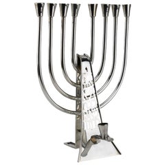 Modern Israeli Sterling Silver Hanukkah Lamp Menorah by David Heinz Gumbel