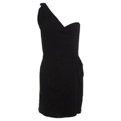 Issa Black Silk Jersey One Shoulder Draped Mini Dress M