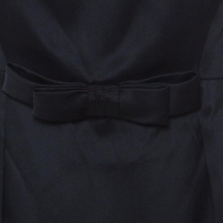 Issa Schwarzes Seidenkleid mit Puffärmeln und Schleifendetail vorne Kurzes Kleid L im Angebot 1