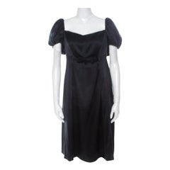 Issa Black Silk Puff Sleeve Front Bow Detail Short Dress L