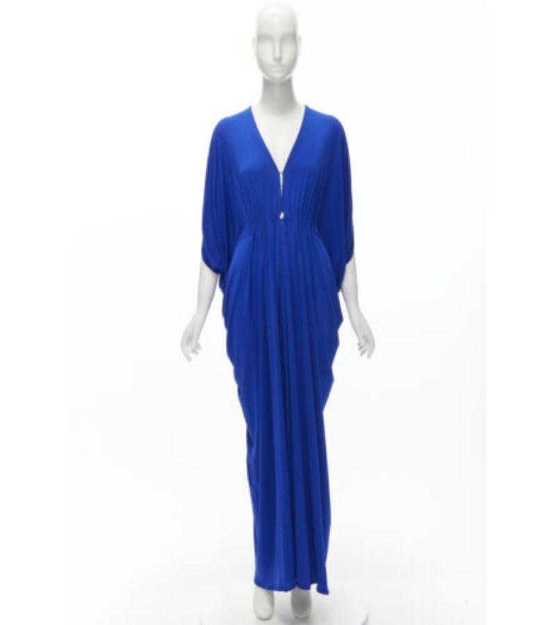ISSA LONDON 100% silk cobalt blue plunge neck grecian drape kaftan dress US6 M 5