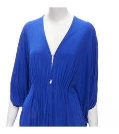 ISSA LONDON 100% silk cobalt blue plunge neck grecian drape kaftan dress US6 M