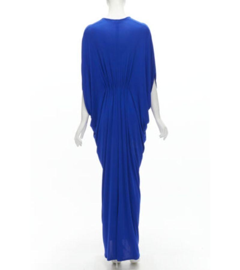 Women's ISSA LONDON 100% silk cobalt blue plunge neck grecian drape kaftan dress US6 M