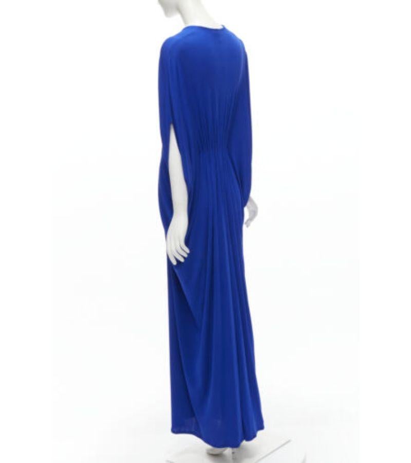 ISSA LONDON 100% silk cobalt blue plunge neck grecian drape kaftan dress US6 M 1