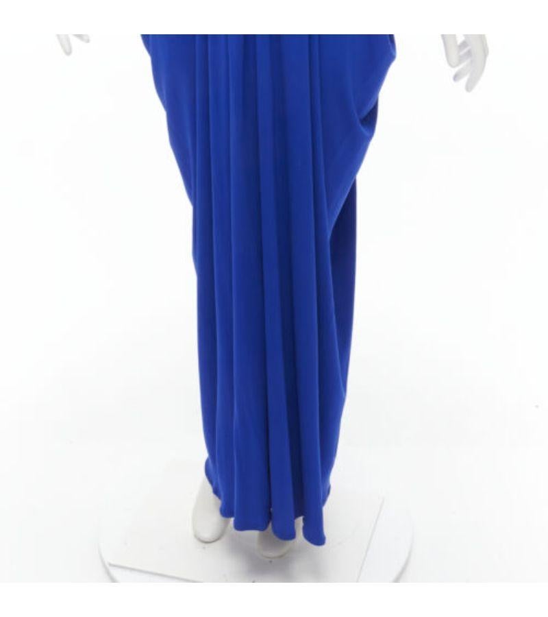 ISSA LONDON 100% silk cobalt blue plunge neck grecian drape kaftan dress US6 M 2