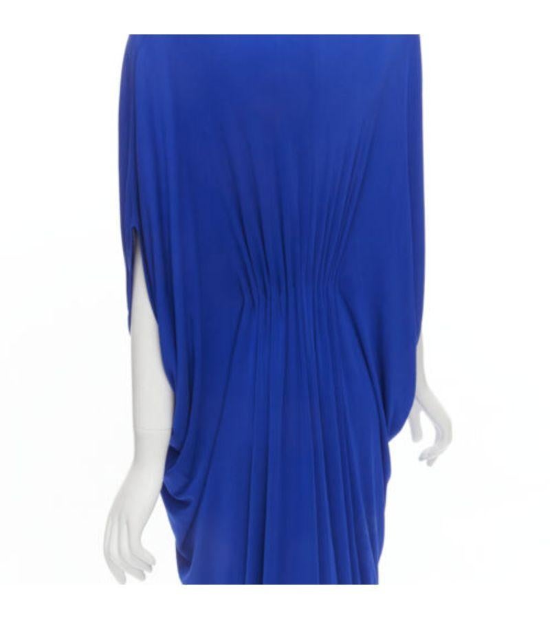 ISSA LONDON 100% silk cobalt blue plunge neck grecian drape kaftan dress US6 M 3