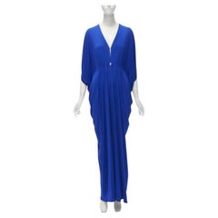 ISSA LONDON 100% silk cobalt blue plunge neck grecian drape kaftan dress US6 M