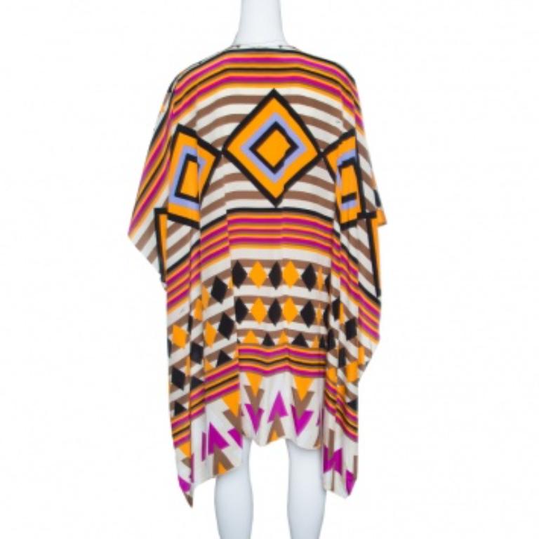 Túnica caftán de seda estampada multicolor Issa ( Talla libre ) Marrón en venta