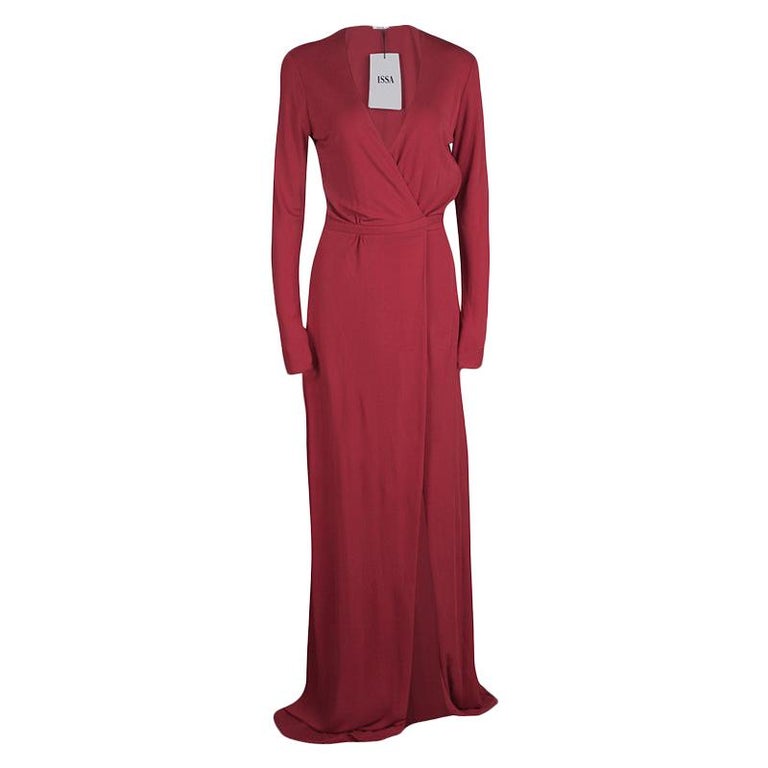 Issa Pomegranate Red High Twist Jersey Antonia Wrap Maxi Dress M at 1stDibs