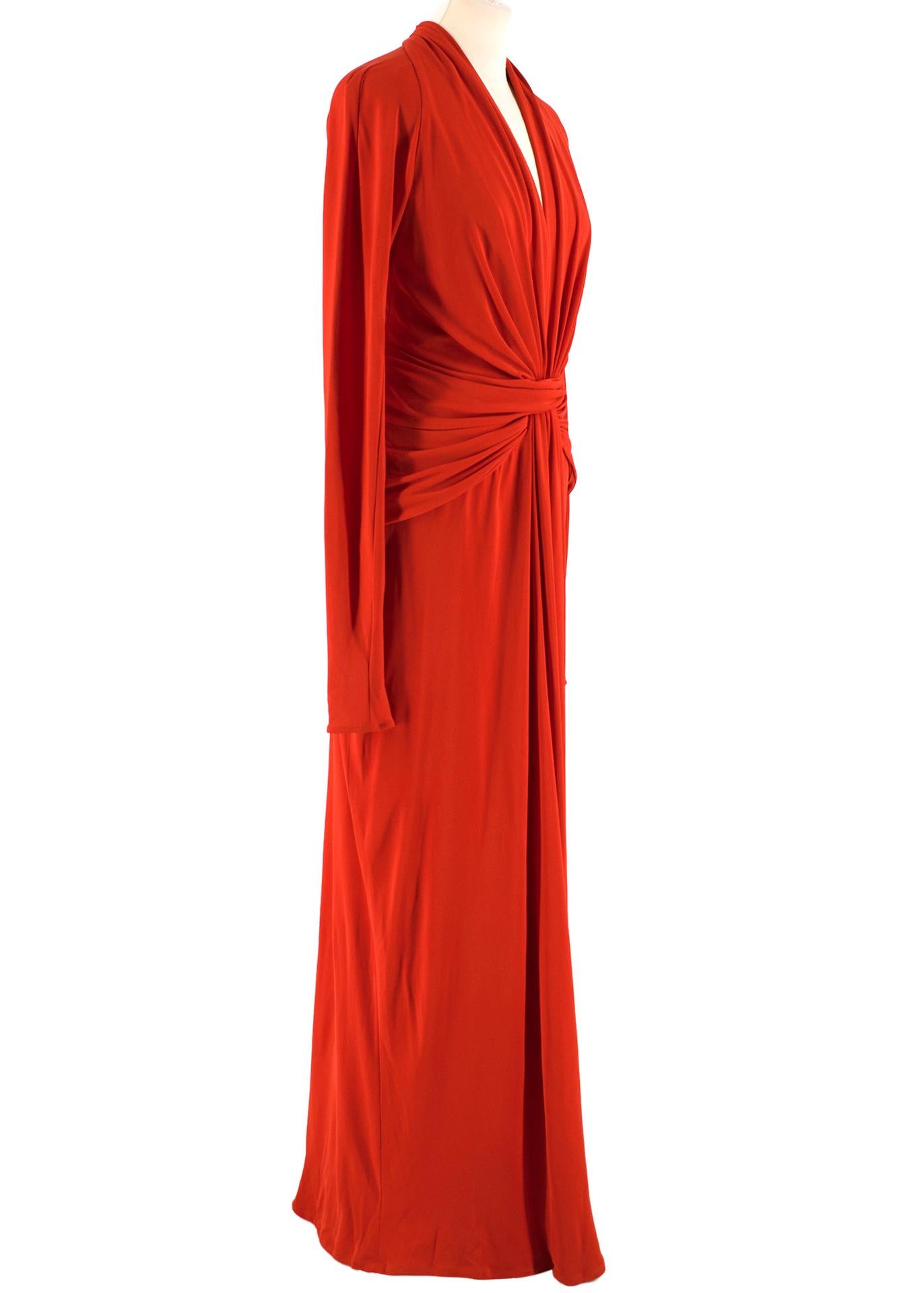 Issa Red Knotted Deep V-Neck Gown

Red front knot gown
Floor length
Heavy weight 
Knot detailing on front of the dress
Long sleeved
Low V-neck 
Red hardware
Back zip closure 
Pleated detailing 

Please note, these items are pre-owned and may show