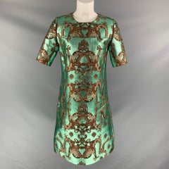ISSA Size 8 Green Brown & Green Polyester Blend Tapestry Below Knee Cocktail Dre