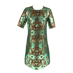ISSA Size 8 Green Brown & Green Polyester Blend Tapestry Below Knee Cocktail Dre