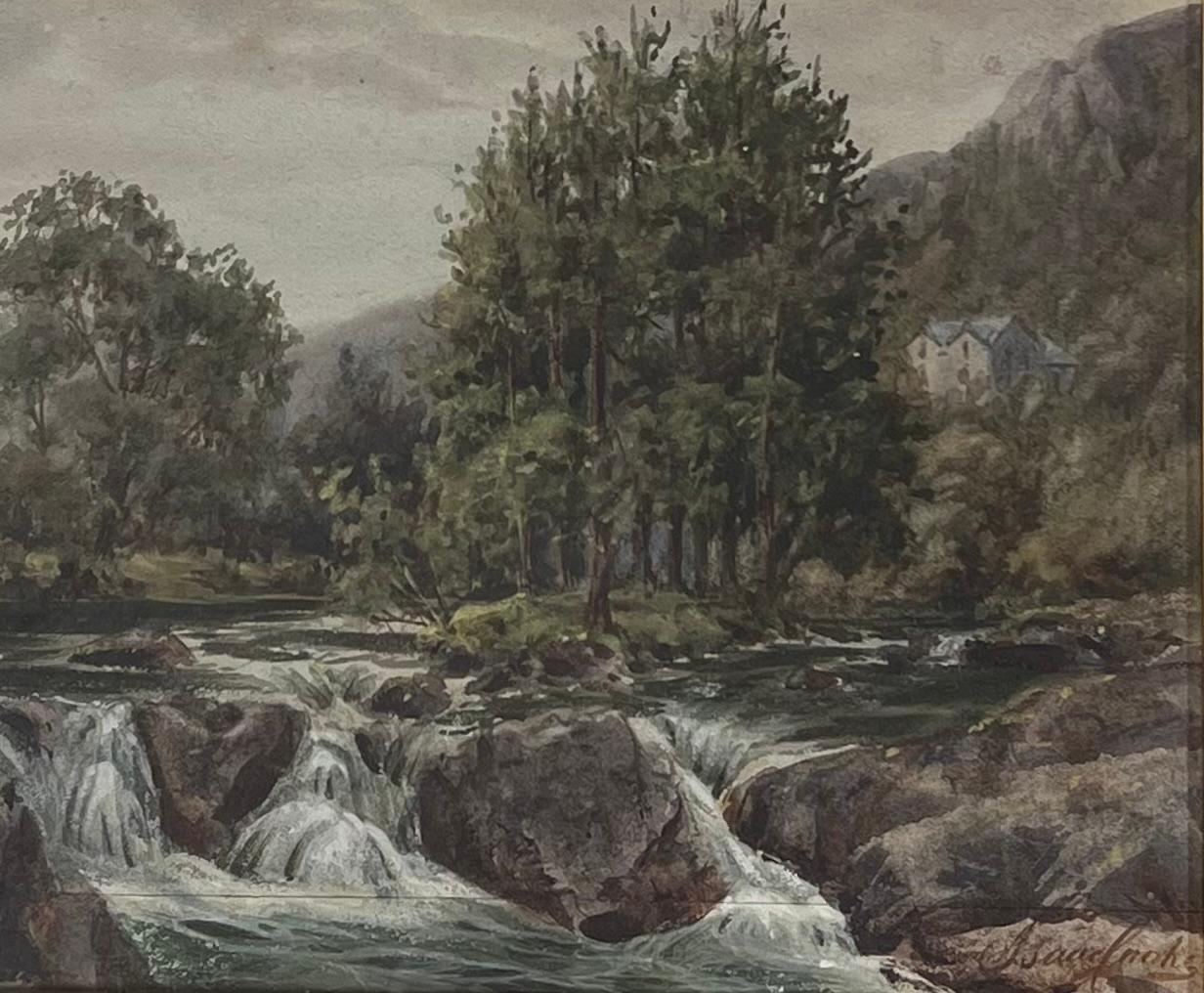 Belle aquarelle victorienne Pont y Pair Bettws-y-Coed Wales Waterfall en vente 1