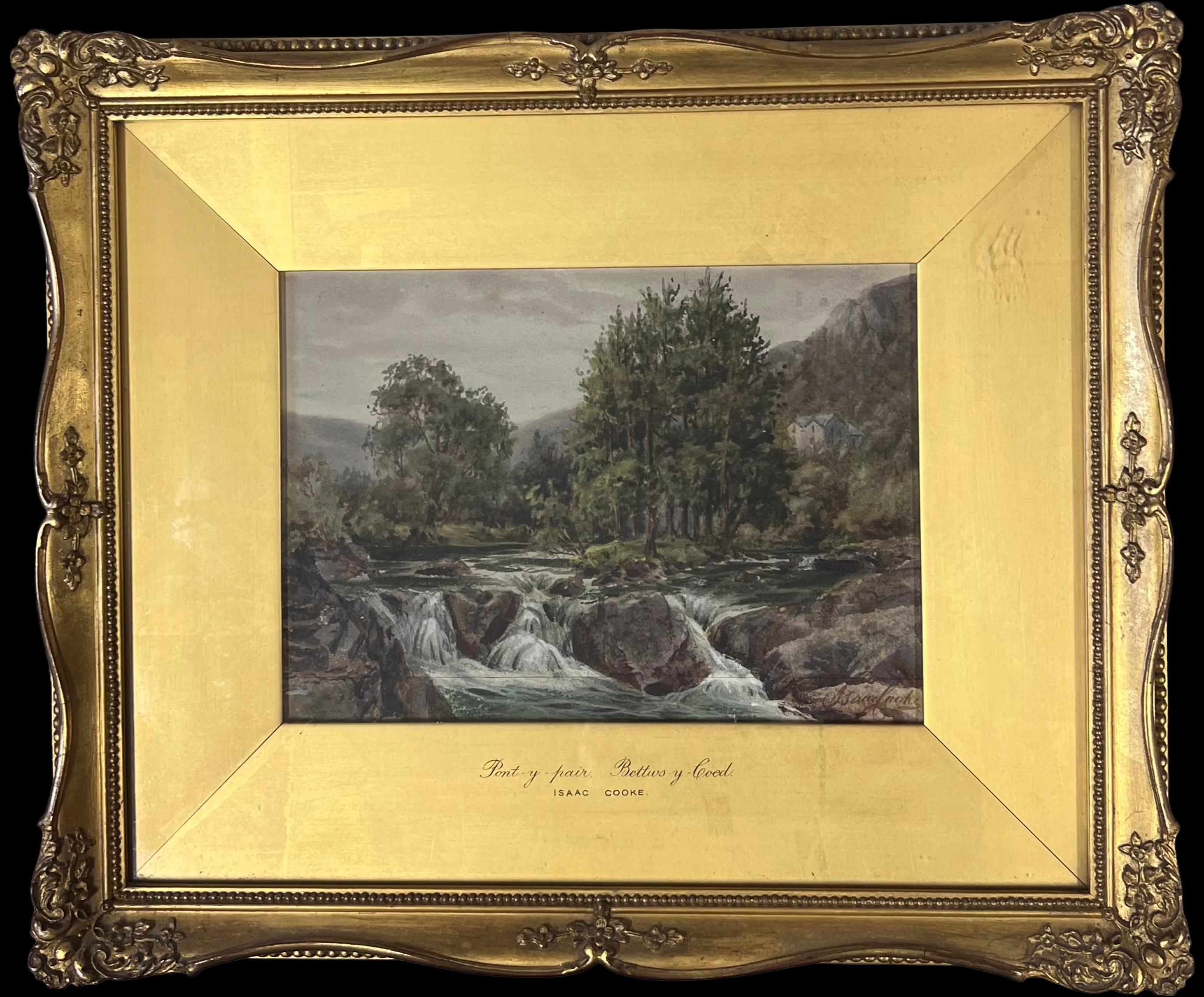 Landscape Painting Issac Cooke - Belle aquarelle victorienne Pont y Pair Bettws-y-Coed Wales Waterfall