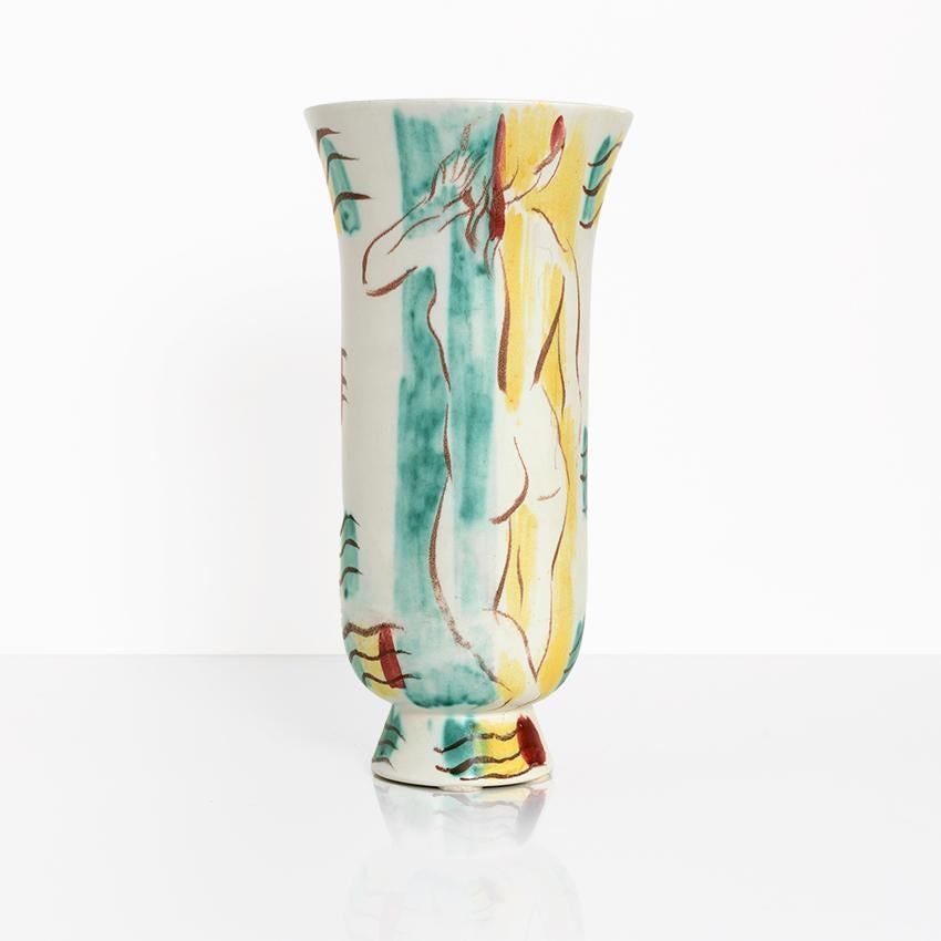 Issac Grunewald Hand Painted Ceramic Vase for Rorstrand, Signed and Dated In Good Condition For Sale In New York, NY