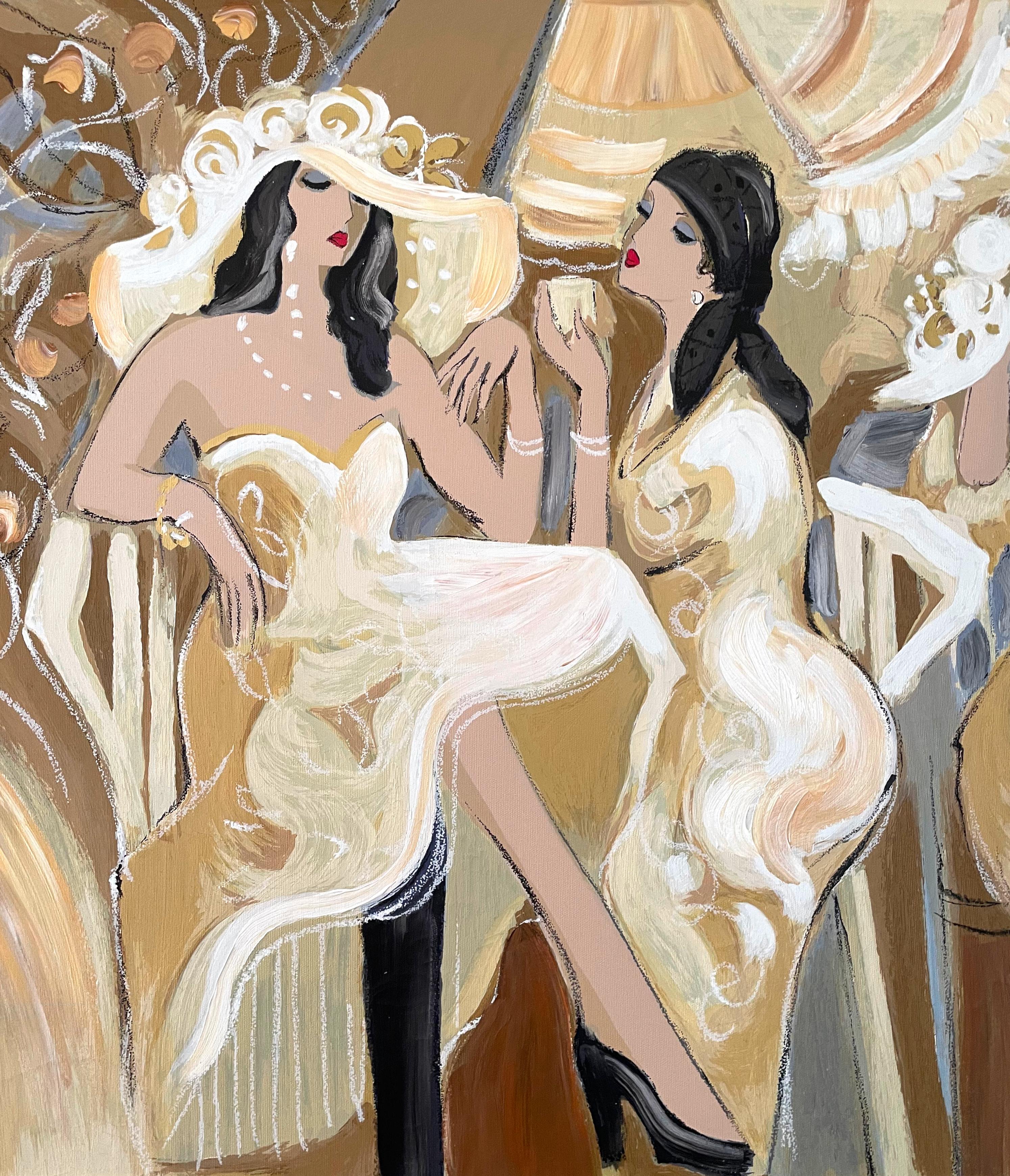 XX secolo Issac Maimon, (israeliano, nato nel 1951) Quattro signore in un caffè, serigrafia in vendita