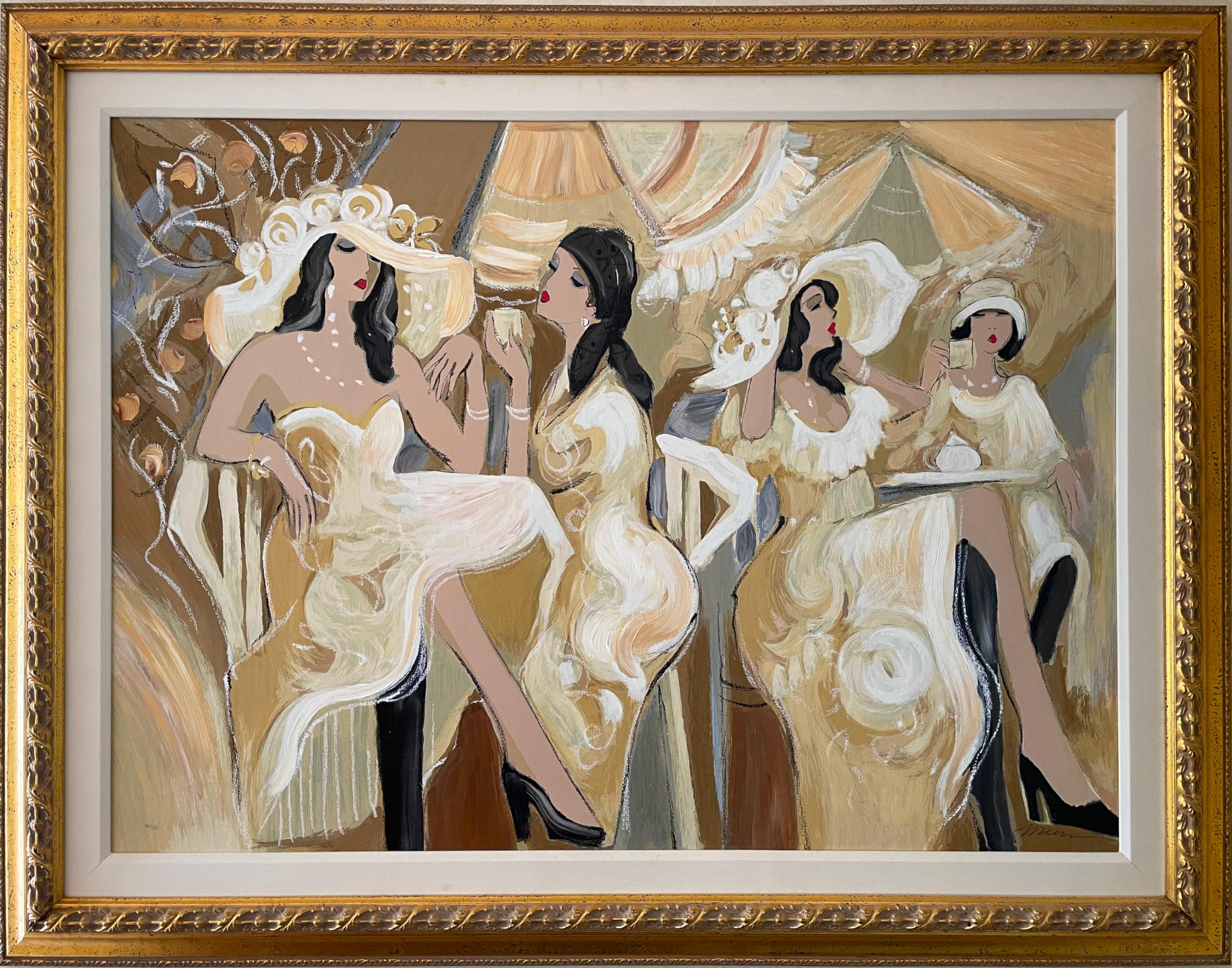Tela Issac Maimon, (israeliano, nato nel 1951) Quattro signore in un caffè, serigrafia in vendita