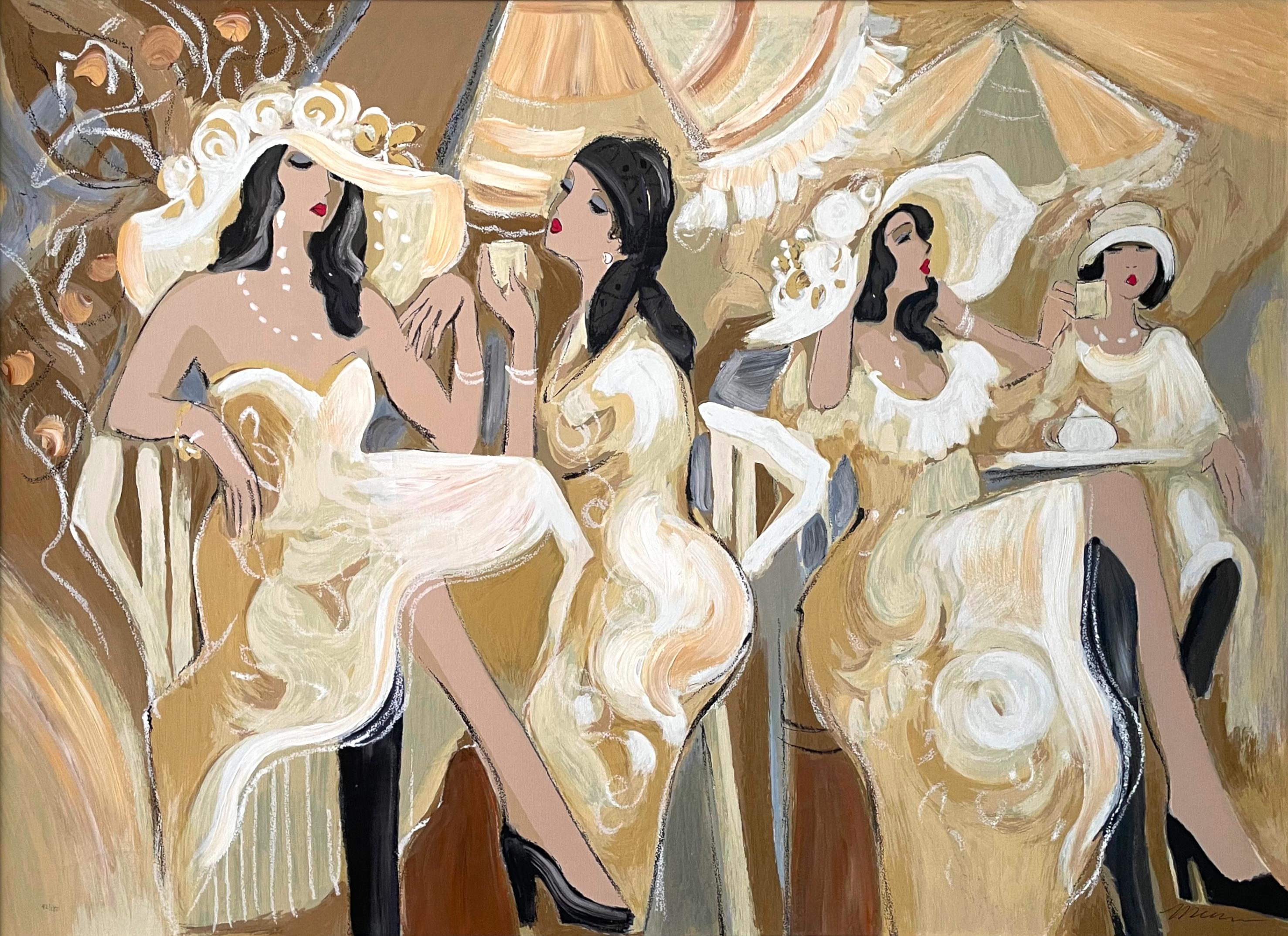 Issac Maimon, (israeliano, nato nel 1951) Quattro signore in un caffè, serigrafia in vendita 1