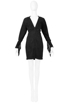 Issac Mizrahi Black Leather Suede Dress 1989