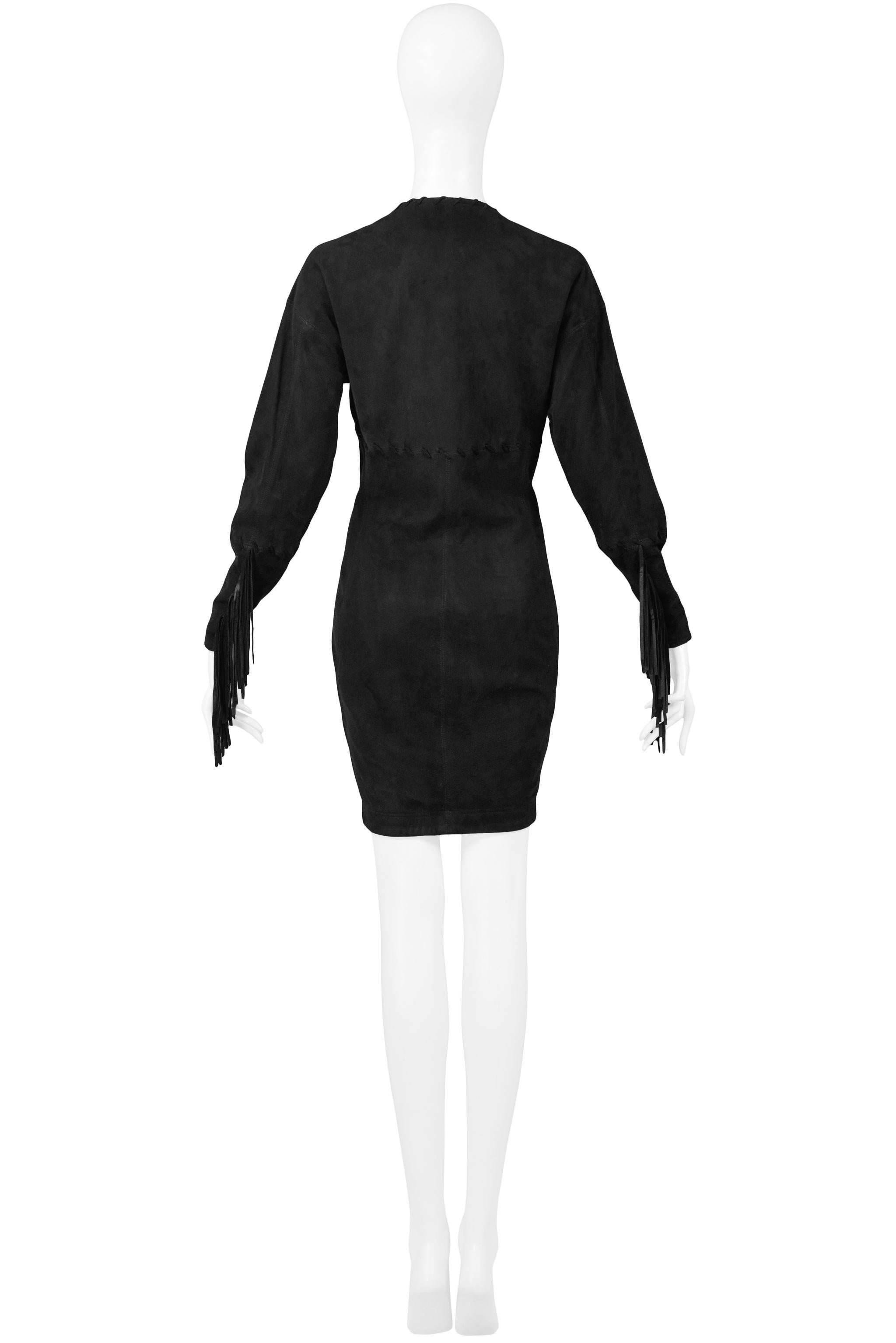 Noir Issac Mizrahi - Robe en daim et cuir noir 1989 en vente