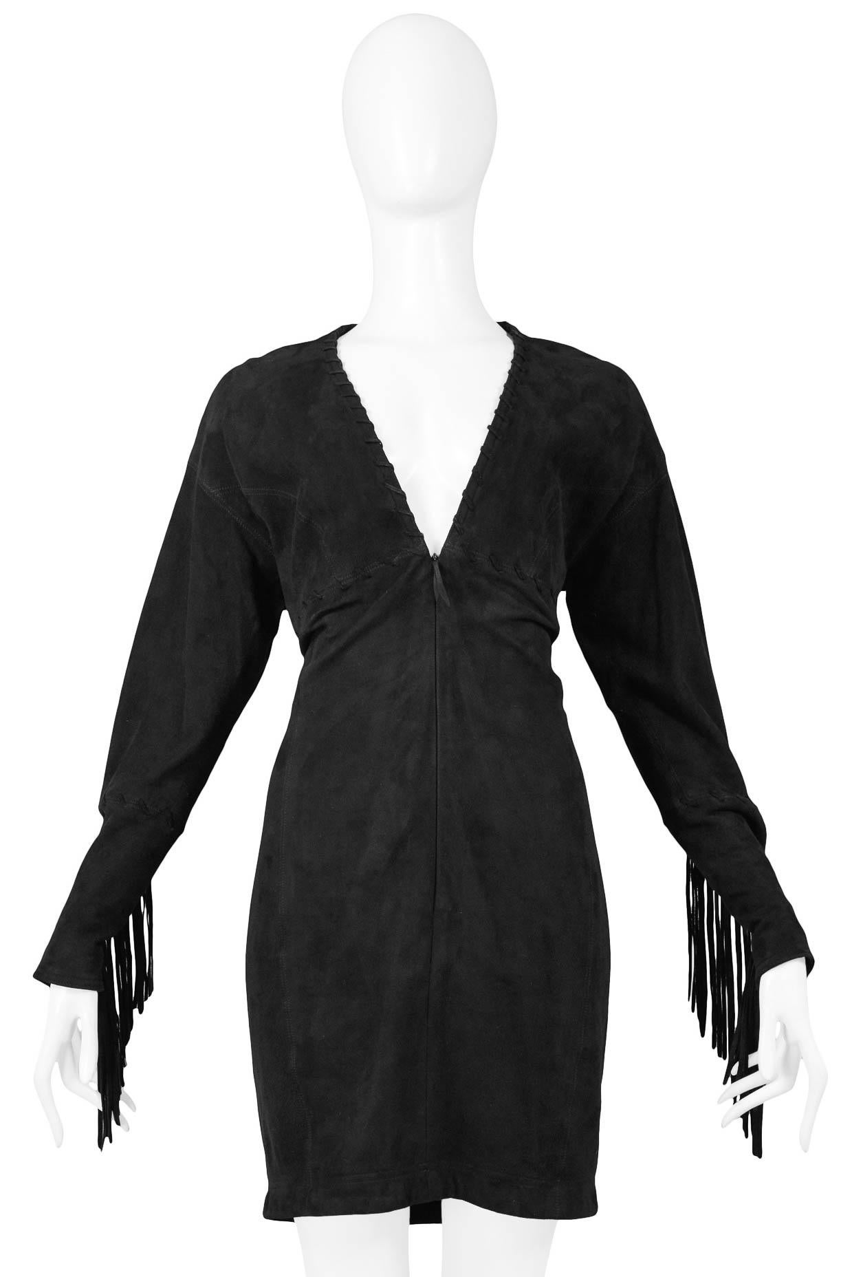 Issac Mizrahi Black Leather Suede Dress 1989 In Excellent Condition For Sale In Los Angeles, CA