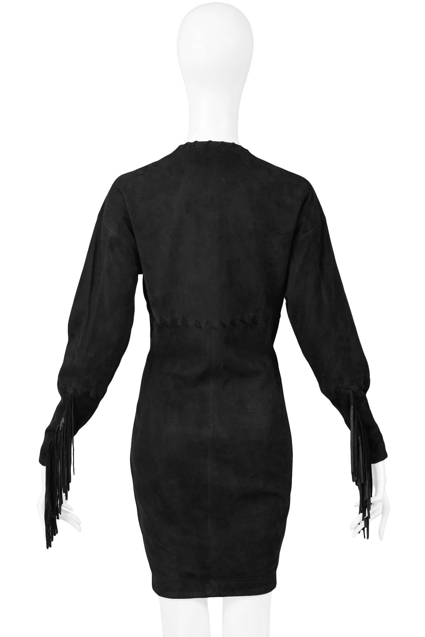 Women's Issac Mizrahi Black Leather Suede Dress 1989 For Sale
