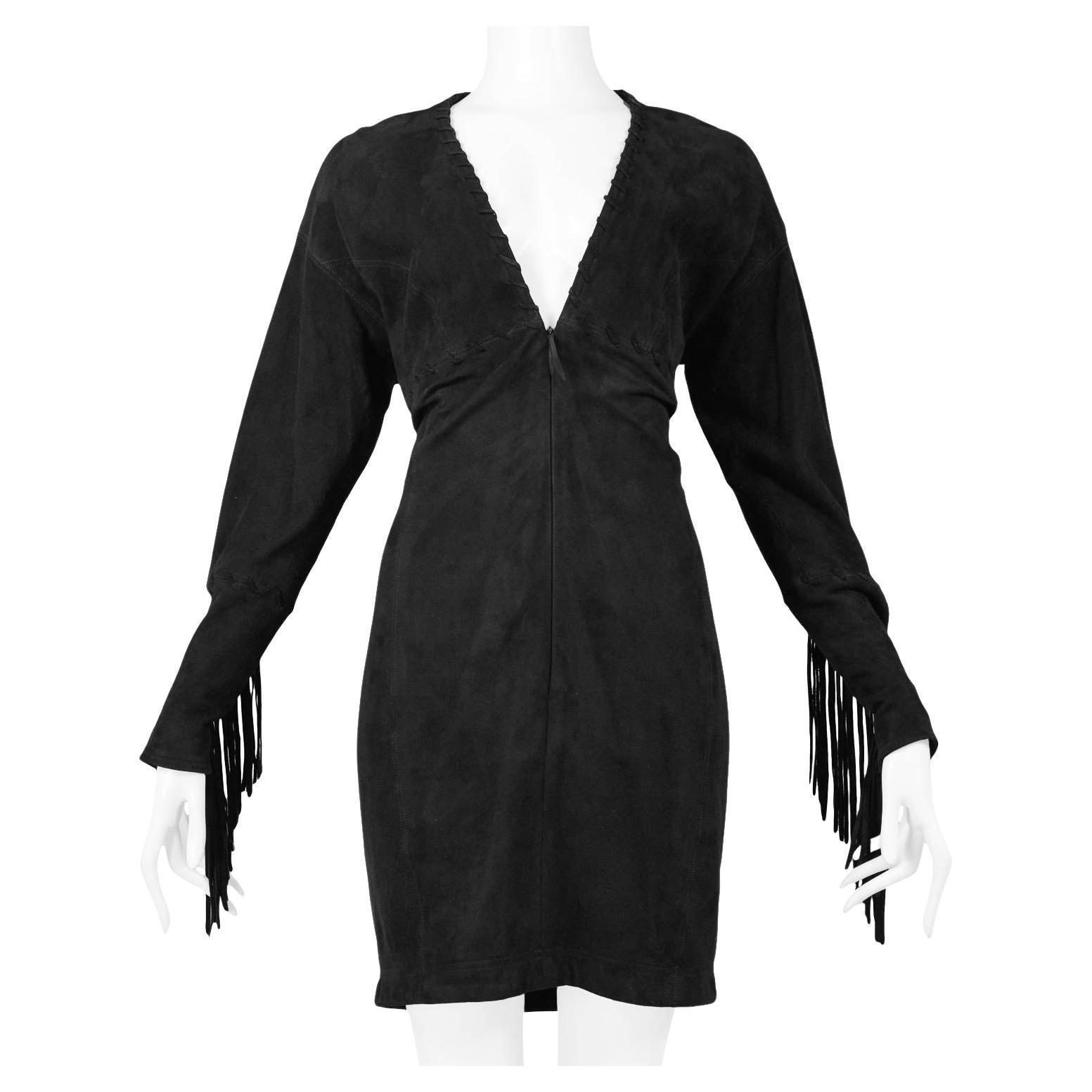 Issac Mizrahi Black Leather Suede Dress 1989 For Sale