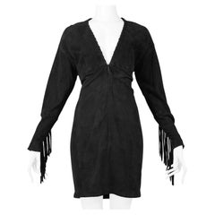 Vintage Issac Mizrahi Black Leather Suede Dress 1989